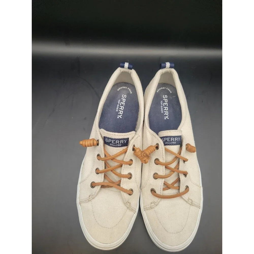 Sperry Top Sider Crest Vibe Womens Oat Beige Tan Boat Slip On Shoes Size 8.5